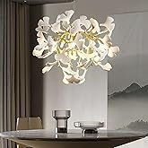 kvtinmty 23.6'' Gold and White Ceramic Ginkgo Leaf Chandeliers, Modern Tree Branches Chandeliers, Dining Room Chandelier Over