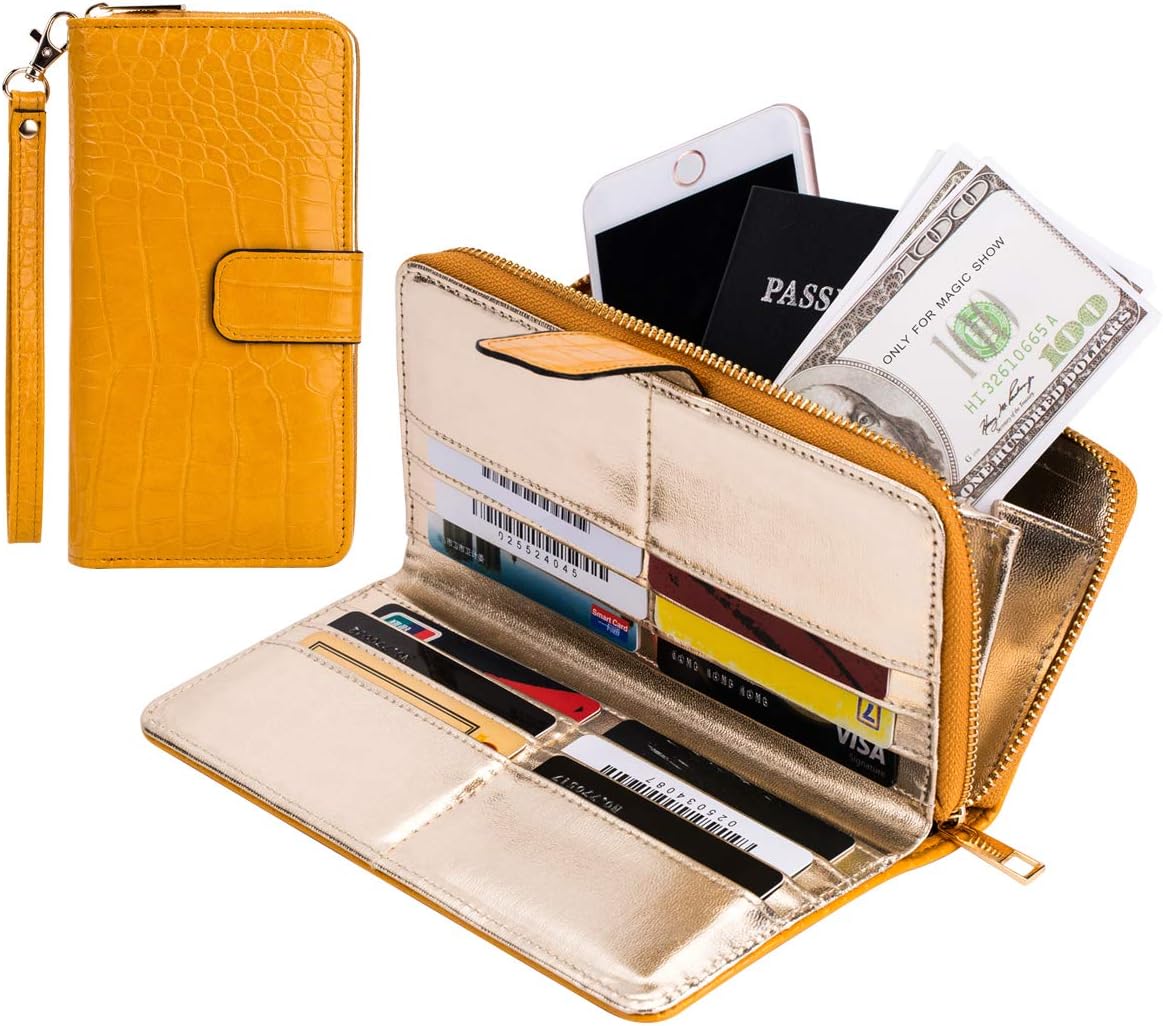 Wallet for Women Crocodile Zip Around Wristlet Large