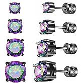 ZQGOFPT 4 Pairs Titanium Hypoallergenic Earrings for Sensitive Ears,Rainbow 5A Cubic Zirconia Screw Back Stud Earrings for Women Men Surgical Stainless Steel Double Side Earrings Piercing Sleeper Studs Jewelry