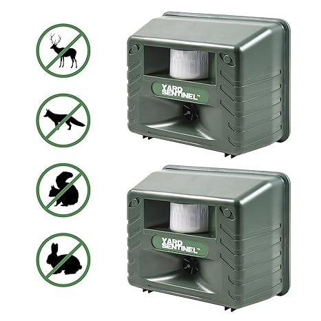 Aspectek - Upgraded Powerful Yard Sentinel Outdoor Ultrasonic Animal Control Pest Repeller - Deer, Cats, Dogs, Mice Repellent Eliminator Pest Control- 2 Pack Including AC Adapter, Extension Cord