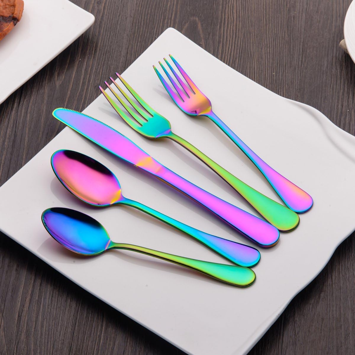 Berglander Flatware Set 20 Piece, Stainless Steel With Titanium Colorful Plated, Multicolor Flatware Set, Silverware, Rainbow Color Cutlery Set Service For 4: Kitchen & Dining