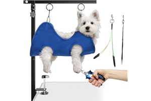 JOSMIMIC Foldable Dog Grooming Arm with Clamp: Adjustable Height 26"-40", Dog Grooming Table Arm with Hammock and No-Sit Holder, Grooming Restraint for Small Medium Dogs at Home or Salon