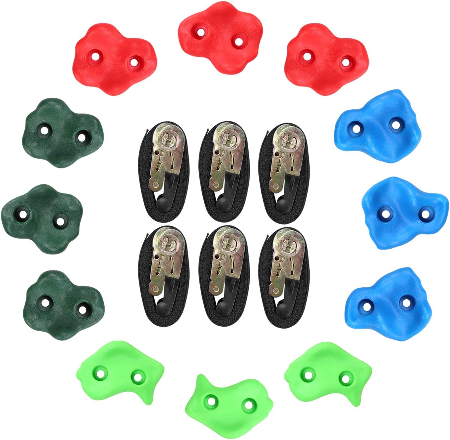Odoland Ninja Tree Climbers, 12 Kids Rock Climbing Holds with 6 Sturdy Ratchets Straps for Outdoor Ninja Warrior Obstacle Course Training for Child and Adult: Sports & Outdoors