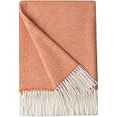 BOURINA Decorative Herringbone Faux Cashmere Fringe Throw Blanket Lightweight Soft Cozy for Bed or Sofa Farmhouse Outdoor Throw Blankets, 50" x 60" Orange