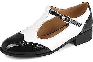 Sailimy Women's Genuine Leather Mary Jane Saddle Oxford Loafers Brogue Shoes