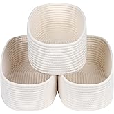 CubesLand Off White Small Storage Baskets for Shelves, Closet Organization Storage Bins Empty Gift Basket Baby Nursery Woven Baskets for Organizing, Rectangular Clothes Closet Shelves Baskets 3 Packs