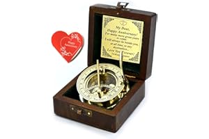 TA DIZAYN Anniversary Sundial Compass Gift for Him or Her-Unique Gift Ideas for Husband or Wife, Men Wedding Anniversary 50th 40th 25th 20th Year Celebration, Naval Maritime Pocket Watch Clock, Sun Clock