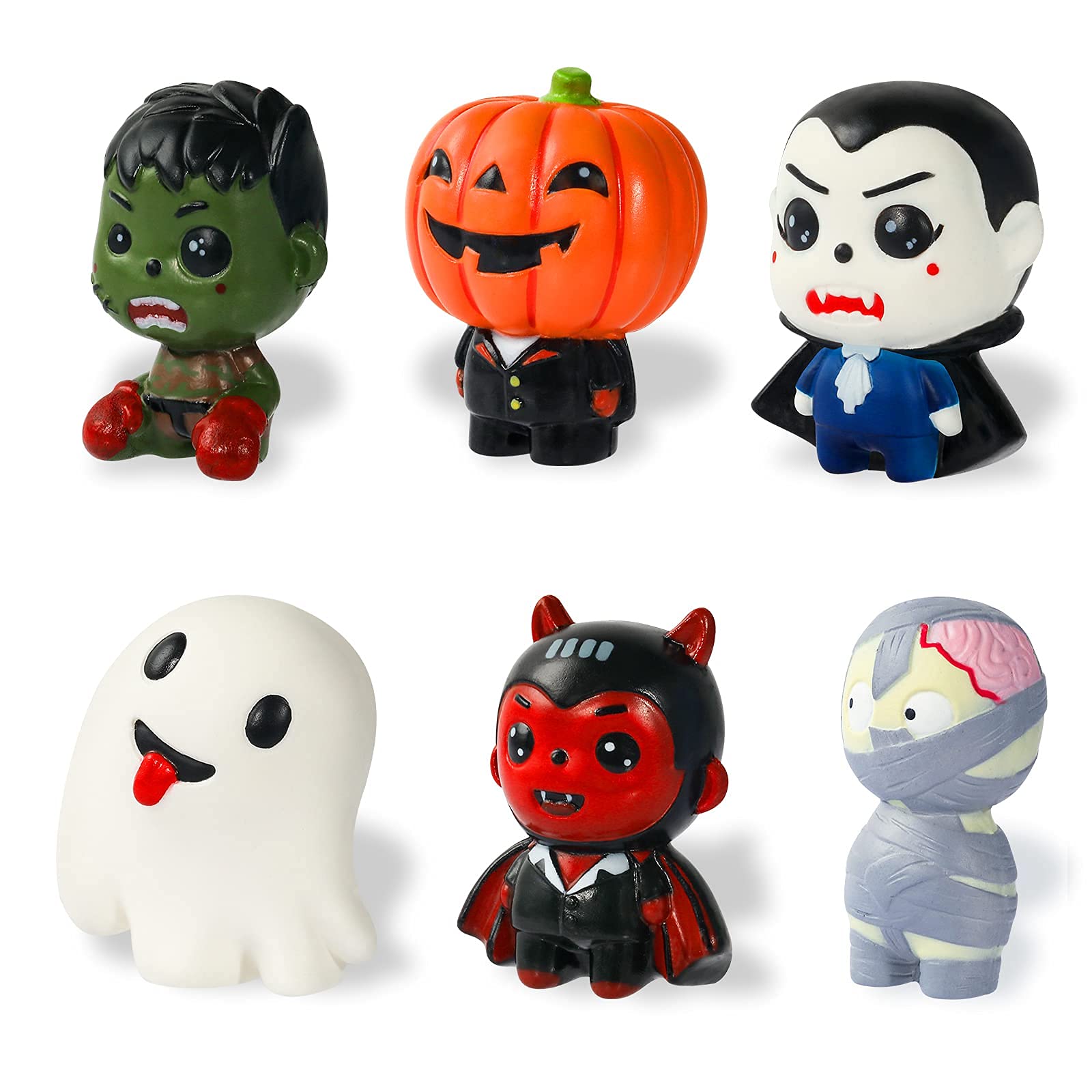MGparty 6 Packs Halloween Squishies Toys Slow Rising Pumpkin, Ghost, Vampire, Bat, Mummy, Zombie Boy Soft Squishies Toys for Kids, Girls, Boys Halloween Treat Bag Party Favors Classroom Prizes
