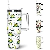Puhnhsv 40oz Frog Tumbler With Handle and Straw, Insulated Stainless Frog Tumbler Coffee Travel Mugs Cup Water Bottle Gifts for Women Girls