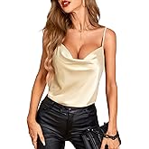VIDUSSA Womens Cowl Neck Dressy Silk Tank Tops Party Satin Camisole Sleeveless Blouses