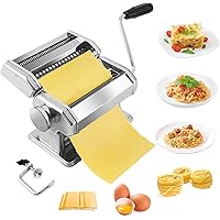 Pasta Maker,Stainless Steel Manual Pasta Maker Machine With 8 Adjustable Thickness Settings,2 Blades Noodle Cutter…