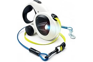 SNUGGLE PAWS PATTES HEUREUSES, COEURS HEUREUX Snuggle Paws Retractable Dog Leash 16ft Heavy-Duty – All-in-One for Medium Dogs up to 66 lbs, LED Flashlight & Reflective Tape, Chew-Proof Cable Extension, No-Tangle 360° Swivel, Poop Bag Holder