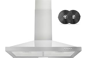 FIREGAS Range Hood 30 inch Wall Mount Type with Ducted/Ductless Convertible, 450 CFM Stainless Steel Chimney-Style Kitchen Hood, Over Stove Vent Hood with 3 Speed Fan, LED Light, Charcoal Filters