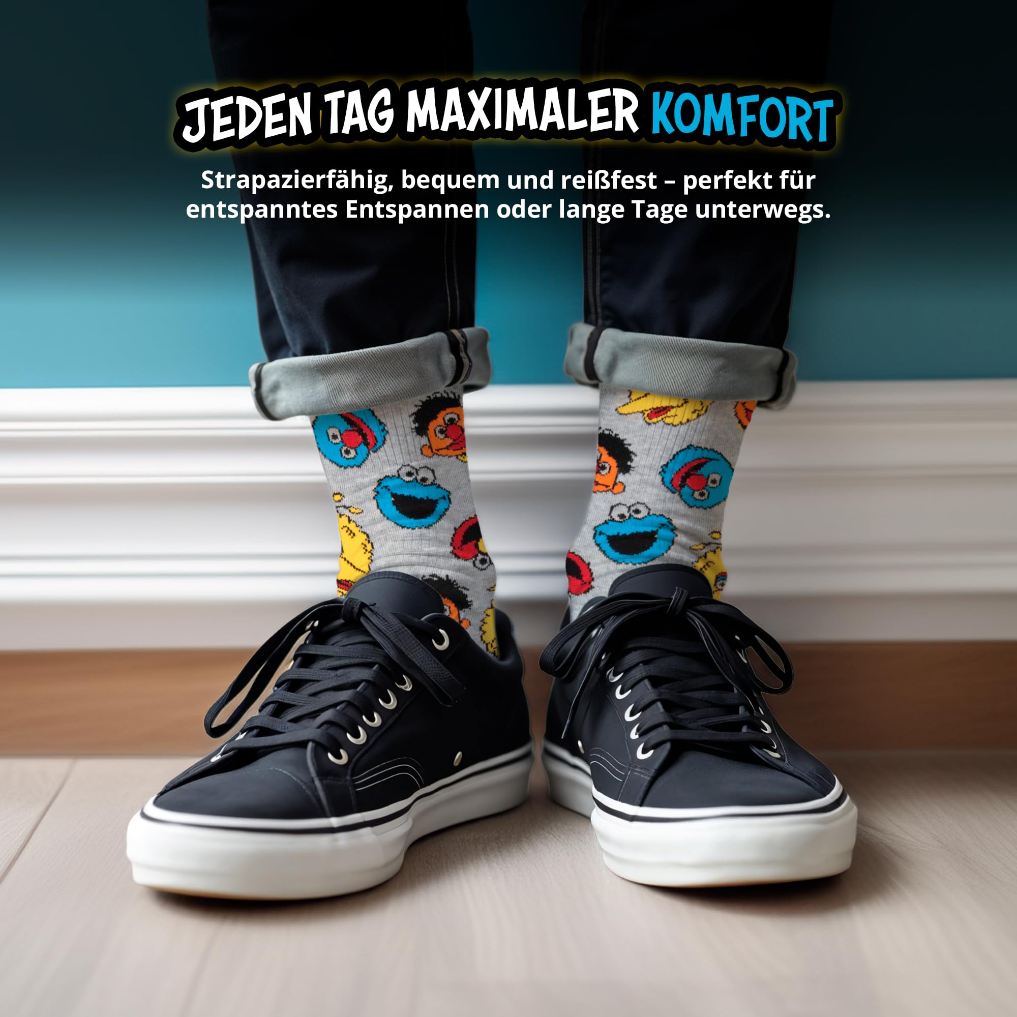 United Labels 5 Paar Sesamstraße Socken für Herren, grau schwarz, 40-45, Herrensocken, Männer Strümpfe 4