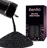 Renfio Ultra Fine Glitter Powder Deep Black 60g Resin Bulk Flakes