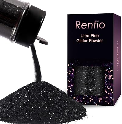 Renfio Ultra Fine Glitter Powder Deep Black 60g Resin Bulk Flakes
