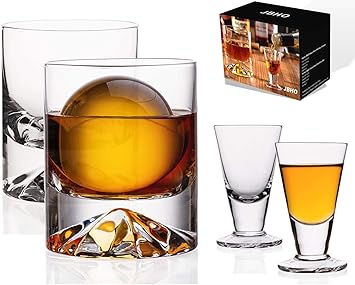 Amazon Jbho 手吹きクリスタルダブルオールドファッションカクテル ソリッドウイスキーグラス ロックグラス ローボールグラス 12オンス 2個セット 特大アイスキューブに最適 1 5オンスショットグラス Jbho ロックグラス 通販