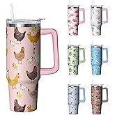 Kearscupra 30 oz Chicken Tumbler with Handle and Straw, Hen Insulated Stainless Steel Cup with Lid, Travel Coffee Mug Water Bottle, Gifts for Woman Animal Lovers