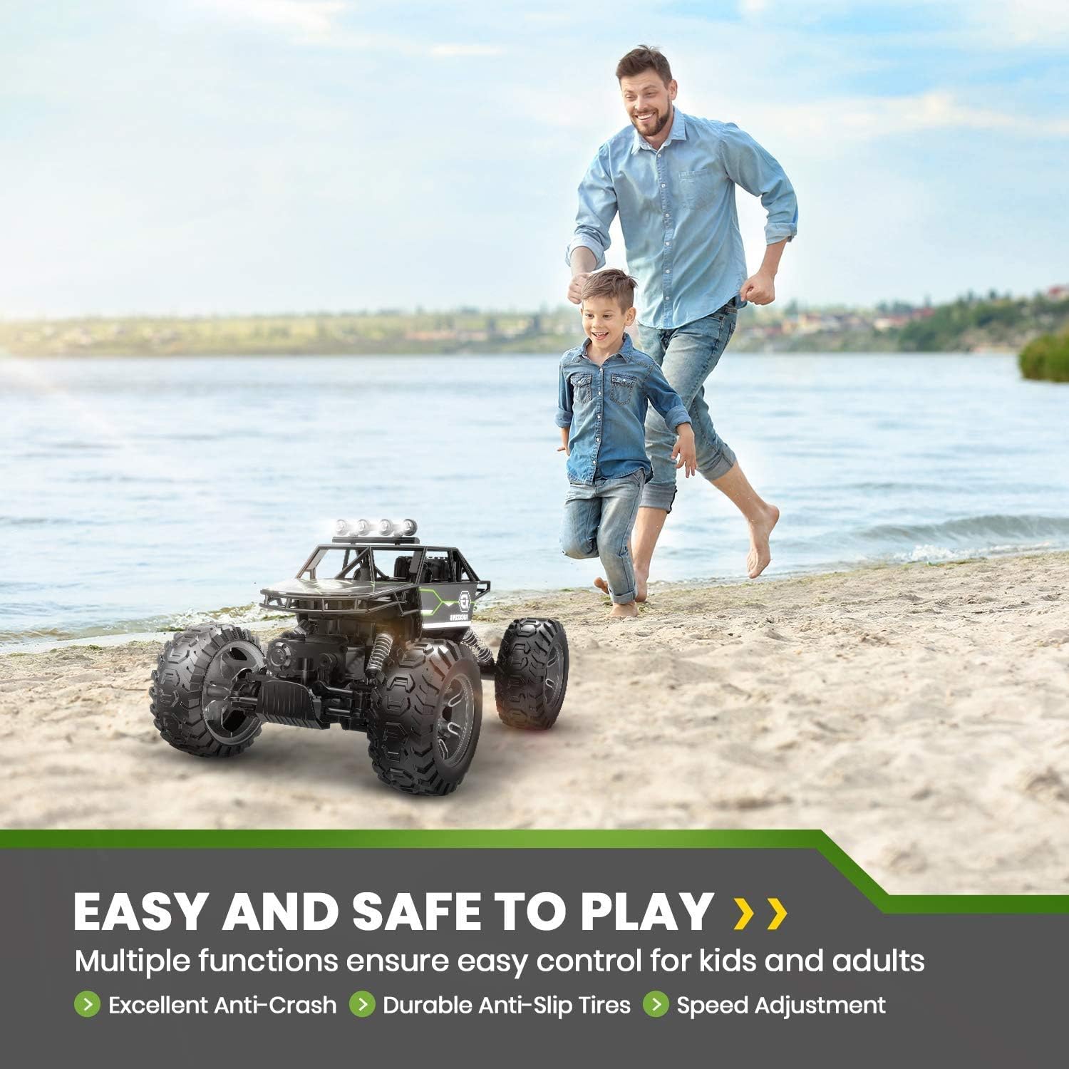RC Cars, Holyton 4WD Off Road Monster Trucks All Terrain , 1:16 Scale Remote Control Car, 2.4GHz, 2 Rechargeable Batteries Toy Crawlers Vehicles for Children and Adults, 40+ Min Play, Gray: Toys & Games