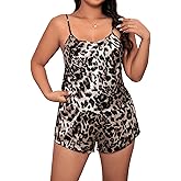 Floerns Women's Plus Size Cherry Print Cami Top and Shorts Pajama Sets