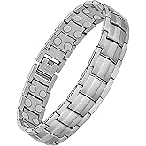 Feraco Magnetic Bracelet for Men Titanium Steel Magnetic Bracelet for Men with Double Row Magnets Adjustable (Silver)
