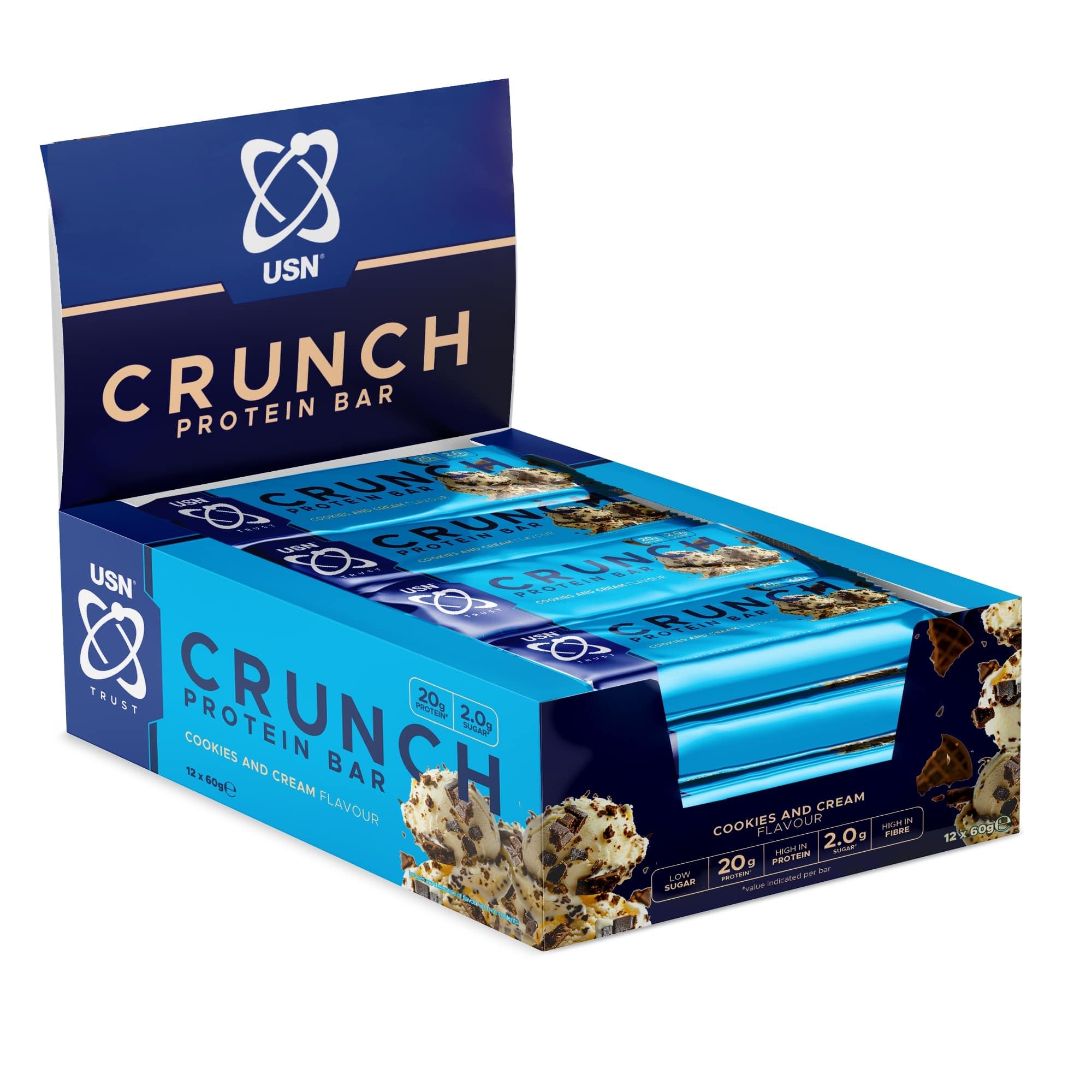 USN Trust Crunch Cookies & Cream Protein Bars: Indulgent and Filling High Protein Snacks - 20g Protein Per Bar (12 x 60g Bars)