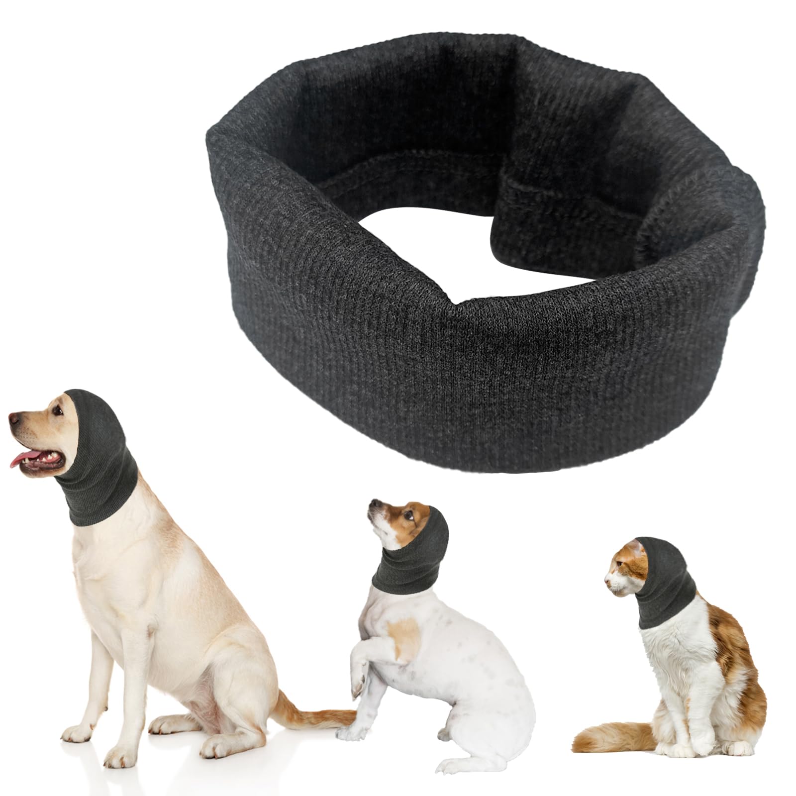 Dog Snood Ear Muffs for Hearing Protection Hoodie Neck Warmer Noise Protection Pet Snood for Dogs and Cats Bathing Grooming (Grey, M)