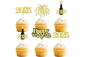 GIGA GUD 24 Pcs Glitter Happy New Year Cupcake Toppers 2025 Gold Black Cupcake topper Cheers to 2025 Cake Picks for New Years Eve Party Decoration (2025 Gold Black 24pcs)