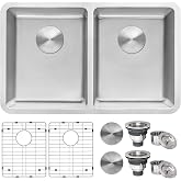 Ruvati 28-in 16-Gauge 50/50 Undermount Double Bowl Sink - RVM5077 | T-304 stainless steel, brushed finish