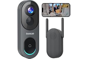 BOTSLAB 5MP Wireless Video Doorbell Camera,180° Head-to-Toe View, AI Motion Detection, VR Mode, Battery or Wired Powered, Easy Installation, Weatherproof, No Monthly Fee, 2.4GHz WiFi
