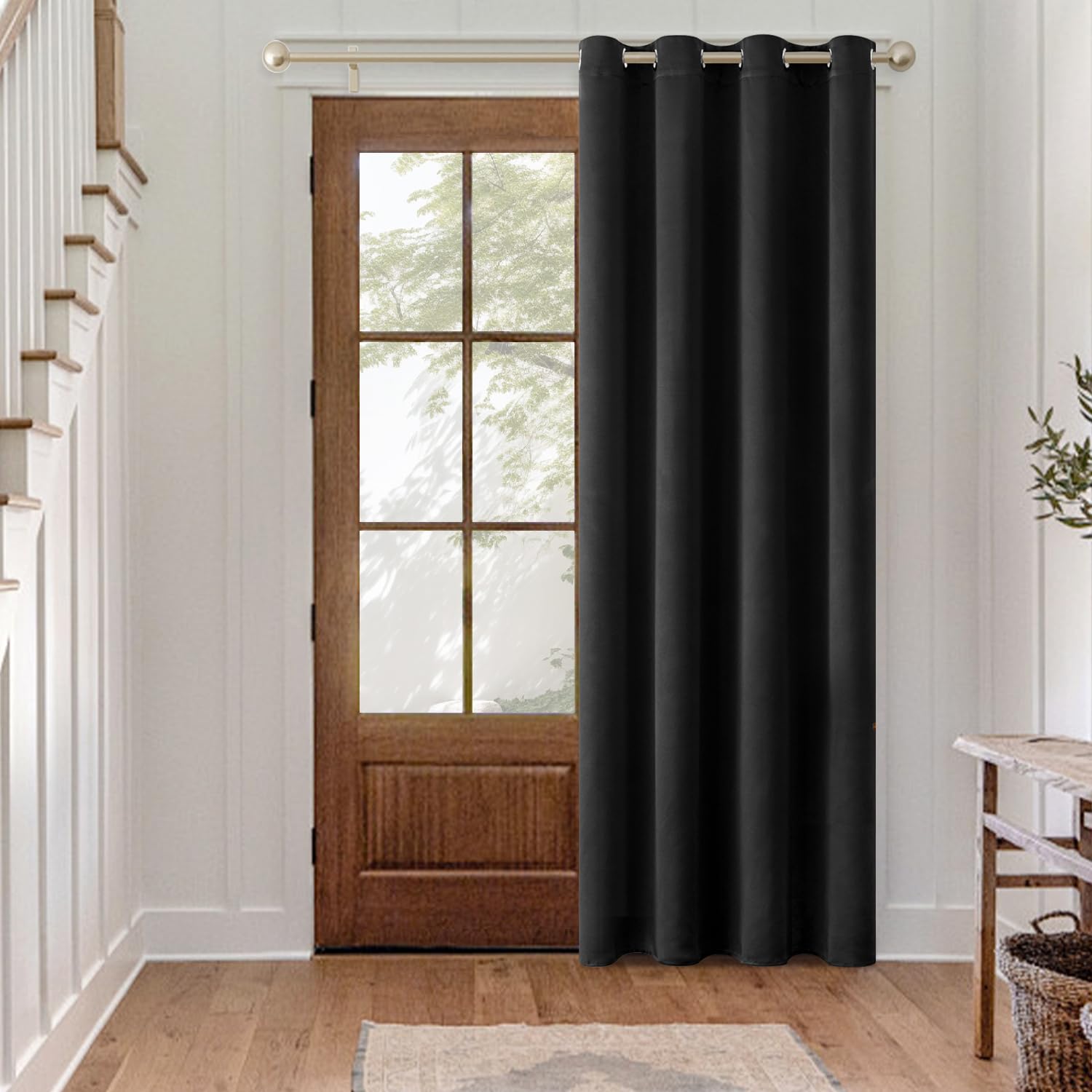 MIULEE Blackout Curtain for Living Room, Super Soft Black Out Curtain with Eyelet, Thermal Insulated Room Darkening Window Drape for Bedroom W55 X L88 inch Black, 1 Panel