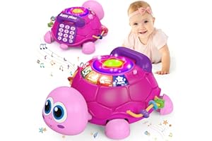 Ussybaby Musical Turtle Baby Toys 6 to 12 Month,Infant Light-up Musical Tummy Time Toy with Phone,Baby Crawling Toys for 7 8 9 12 Months Old,Easter Birthday Girl Gift for 3 4 5 Month+(Pink)