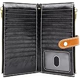 ANDOILT Wallet Women Men RFID Blocking Genuine Leather Bifold Multi Card Organizer Wristlet Purse with Zipper Pocket Cell Phone Handbag Black