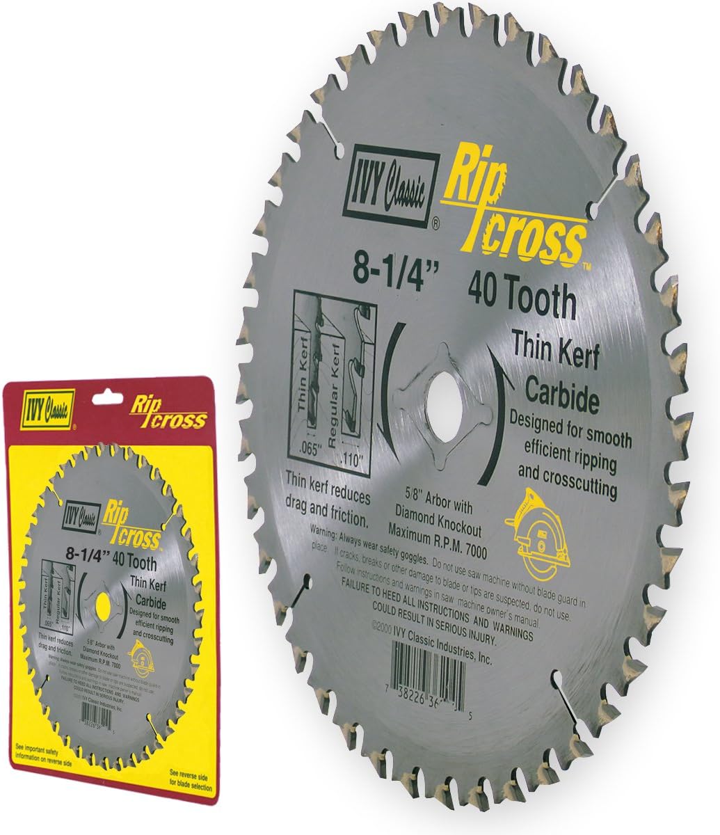 IVY Classic 36210 Ripcross 8-1/4-Inch 40 Tooth Thin Kerf Carbide Circular Saw Blade with 5/8-Inch Diamond Twist-out Arbor, 1/Card