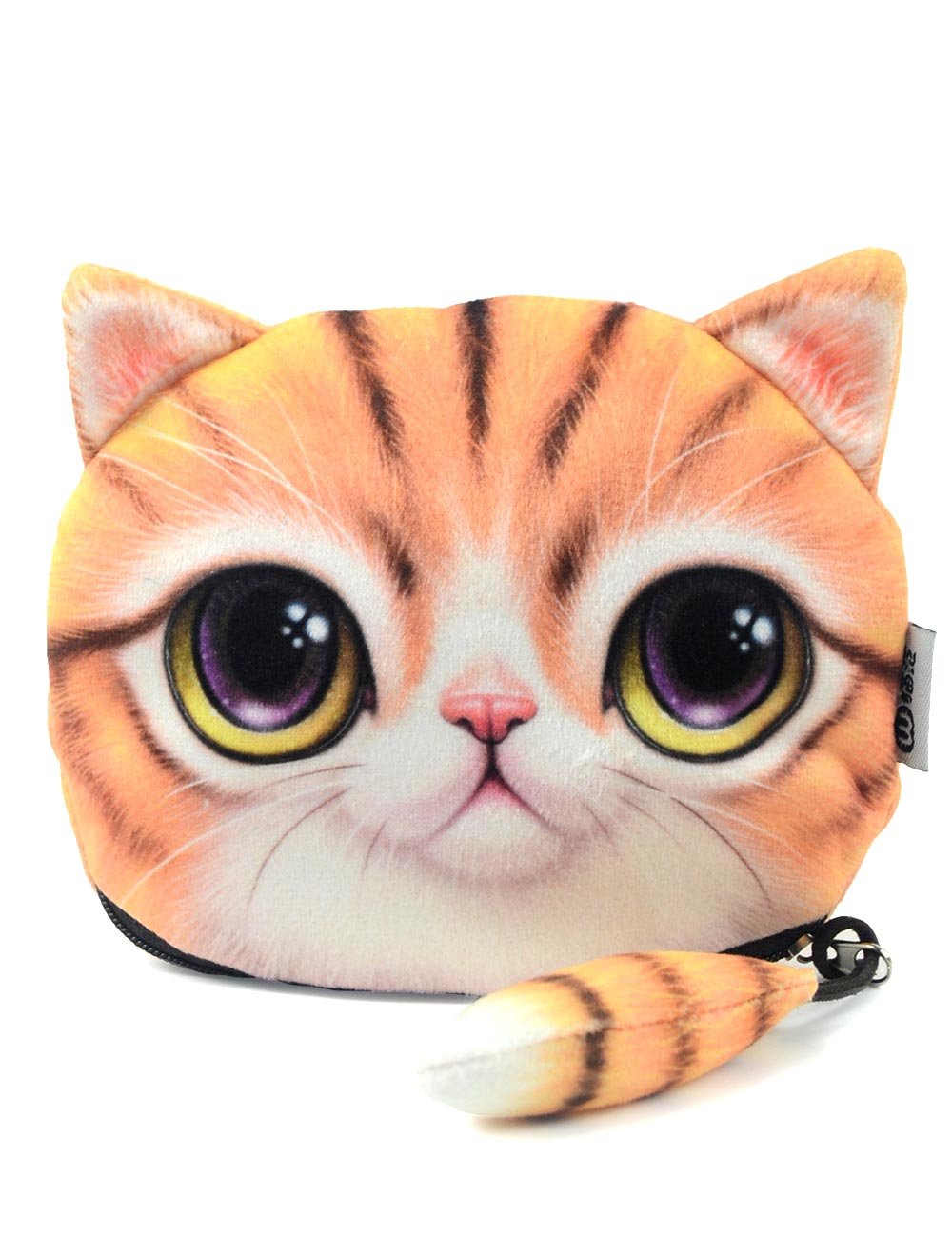 POPUCT Cute Lifelike 3D Cat Face Bag Zipper Case Coin Money Purse (D)