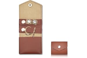 AfitLulu Mini Travel Jewelry Roll Bag with Buckle, Foldable Multifunctional Mini Travel Jewelry Case, Small Jewelry Roll Storing Rings, Necklaces, Earrings (Brown)