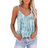 SAUKOLE Summer Tank Tops for Women V Neck Womens Fashion Sleeveless Top Loose Fit Casual Stripe Shirts Blouse