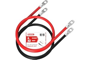 AWELTEC 4 AWG Battery Cable, 4 AWG 32-Inch Pure Copper Battery Inverter Cables with 3/8" Tabs on Both Ends Set for Automotive Solar Power Inverter Marine Boat RV Car Motorcycle (Red and Black)