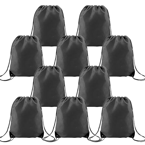 Black Drawstring Backpack Bags Bulk 10 Pieces Large