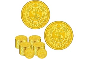 SPINLALA 100 Count Plastic Gold Coins Set, Pirate Treasure Gold Play Coins for Kids Party Theme Props Decorations, Lucky Draw Games Treasure Hunt