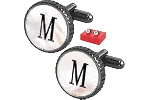 TAIGRAMA Cuff Links Mens Golden Silver Gunmetal Black, Cufflinks for Men Custom Initial Personalized Mother Of Pearl Mens Cufflink for Shirt Golden Silver Gunmetal Black Cuff Link Shirt for Wedding