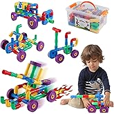 ZOZOPLAY STEM Learning Toy Tubular Pipes & Spouts & Joints 64 Piece Build Bicycle, Tank, Scootie, Moter Skills Endless Designs Educational Building Blocks Set for Kid Ages 3+ Multicolor