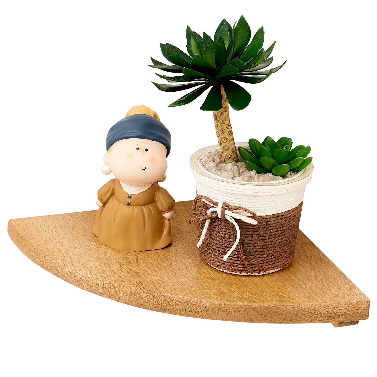 OAKERLAND Oak Floating Corner Shelf Solid Wood Drawers Display Corner Shelves Wall Mounted for Bathroom Kitchen Bedroom Living Room