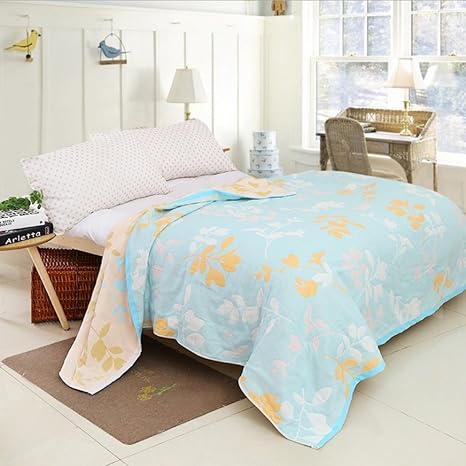 Sommer Bettdecke 150 * 200 cm Licht Kühlen Sommer Quilt Atmungsaktive Sommerdecke 100% Baumwolle Frottierdecke (Farbe Blau, B