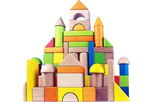 Migargle Wooden Building Blocks Set for Kids - Rainbow Stacker Stacking Game Construction Toys Set Preschool Colorful Learning Educational Toys - Geometry Wooden Blocks for Boys & Girls