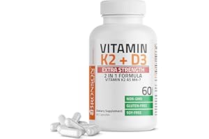 Bronson Vitamin K2 (MK7) with D3 Extra Strength Supplement Bone Health Non-GMO Formula 10,000 IU & 120 mcg MK-7 Easy to Swallow D K, 60 Capsules