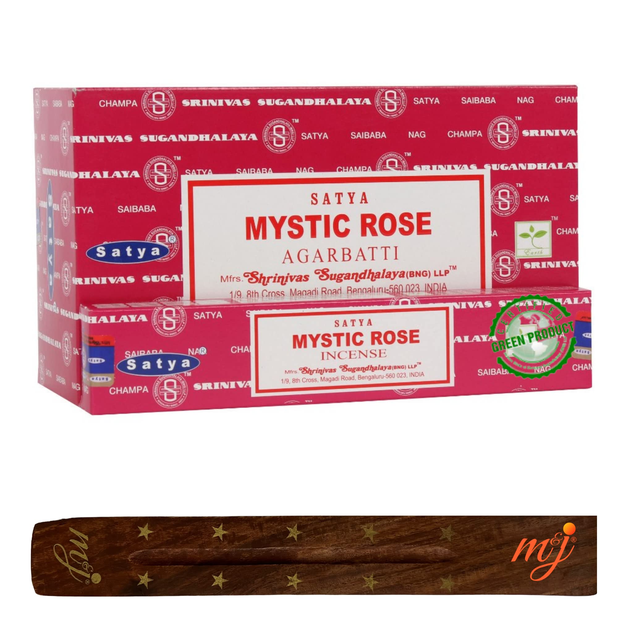 Original Satya Nag Champa Mystic Rose Incense Sticks | with M&J incense sticks holder | Full Box | for Aromatherapy, Spa, Yoga, Weddings, Meditation, Healing, Positivity and Relaxation