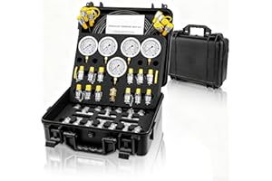 Drkerr Hydraulic Pressure Test Kit, (10/100/250/400/600bar) 60MPa, 5 Gauges 13 Test Couplings 14 Tee Connectors 5 Test Hoses w/Sturdy Portable Carrying Case for Excavator Construction Machinery