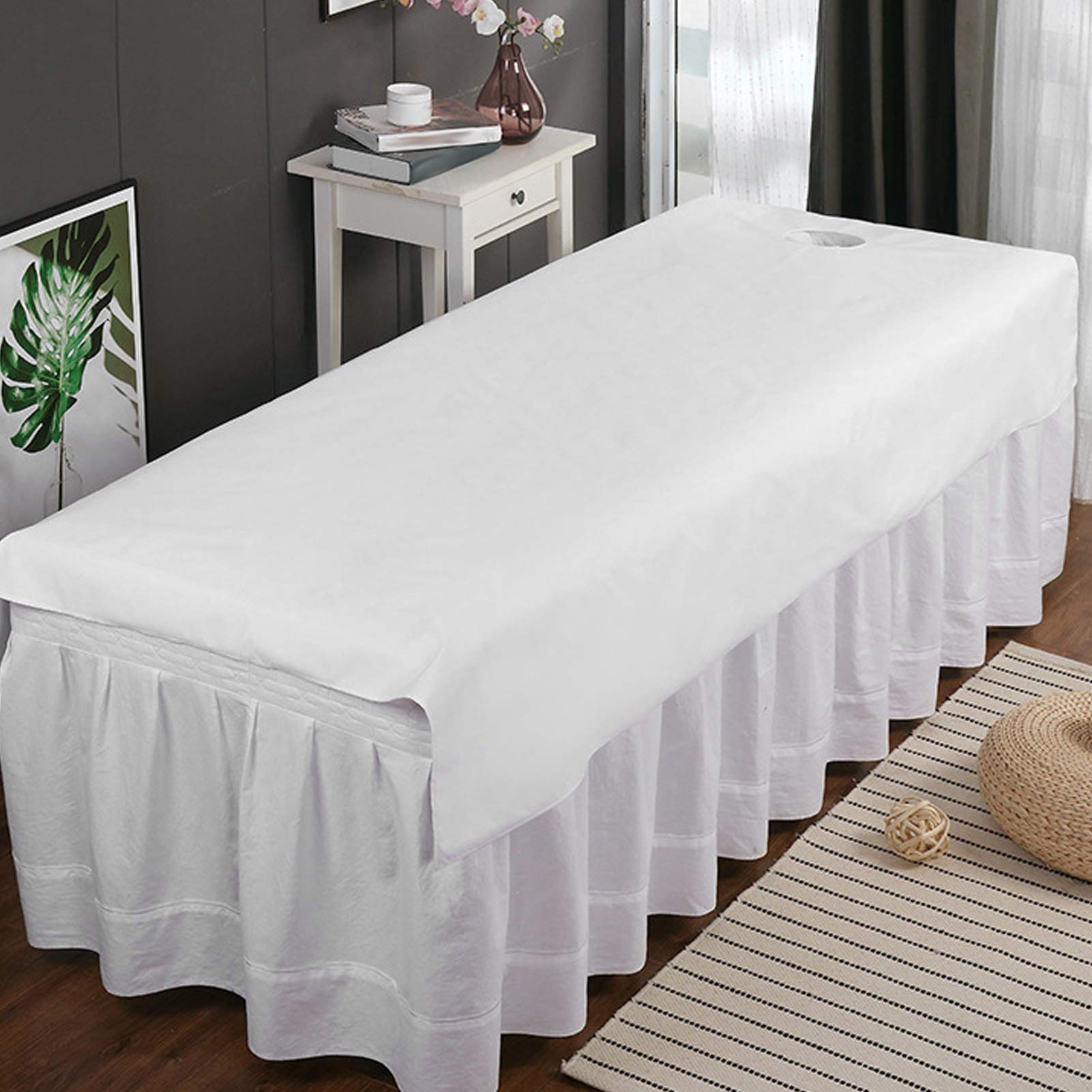 Reusable Spa Massage Bed Sheet, Soft Comfortable Massage Bed Sheet with Face Hole Beauty Massage SPA Couch Cover Waterproof (white)