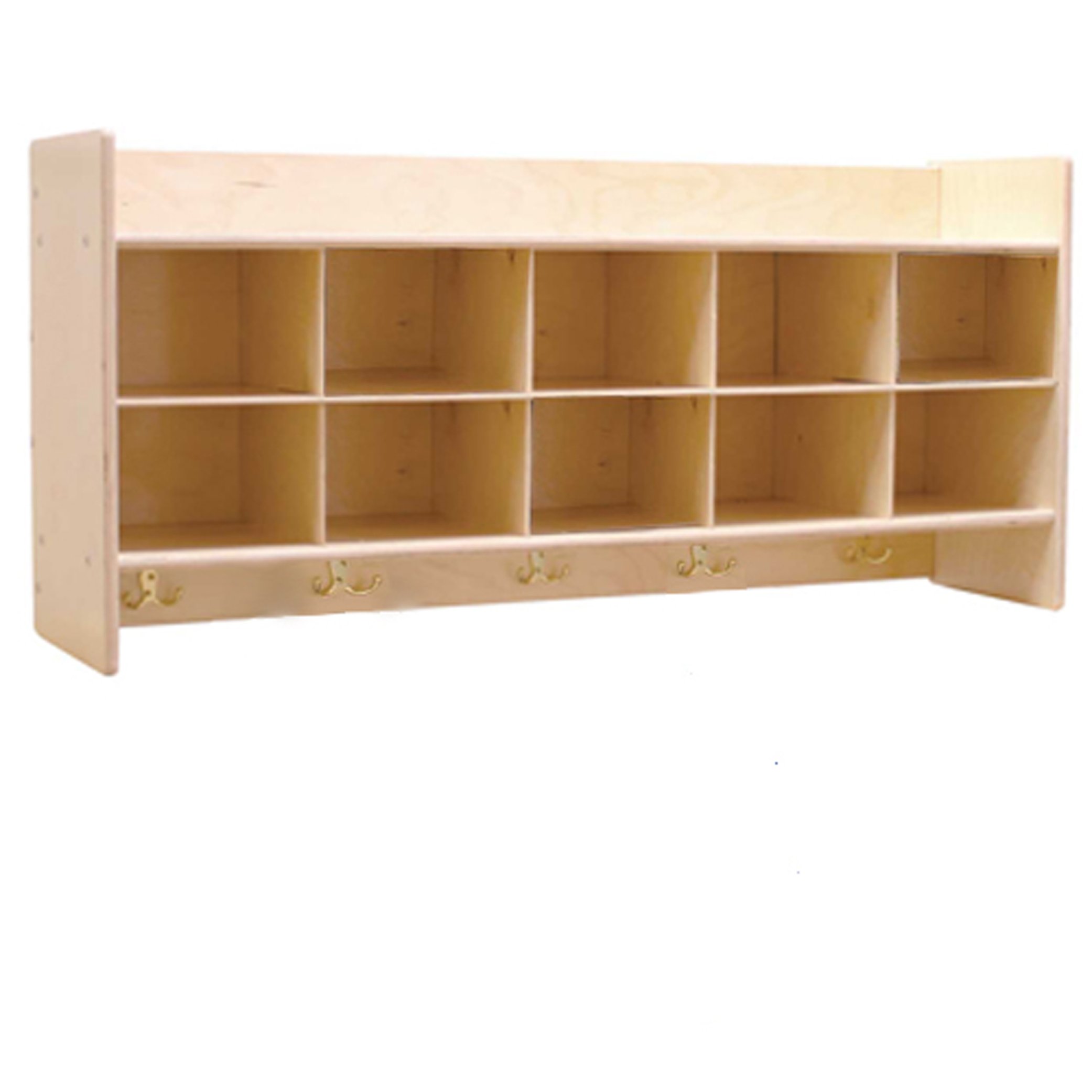 Contender 10-Section Wall Mount Coat Locker & Cubby Storage With Shelf, Hanging Wall Organizer With Hooks For Home, Daycare, Classroom In Natural Finish